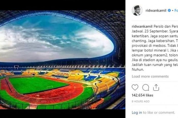 Unggahan Ridwan Kamil Jelang Laga Persib Vs Persija