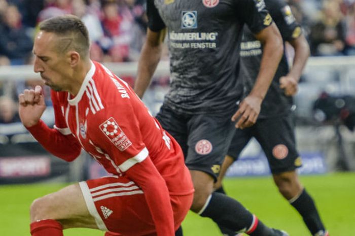 Pemain FC Bayern Muenchen, Franck Ribery, pada pertandingan Liga Jerman kontra Mainz 05 di Stadion Allianz Arena, Sabtu (16/9/2017).