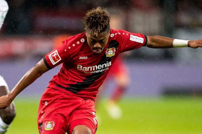 Aksi Leon Bailey dalam pertandingan Liga Jerman antara Bayer Leverkusen dan Werder Bremen pada 13 Desember 2017 di Leverkusen.