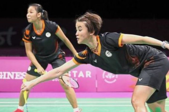 Pebulu tangkis ganda putri Malaysia, Chow Mei Kuan (kiri) dan Vivian Hoo (kanan) saat berlaga di Commonwealth Games 2018. 