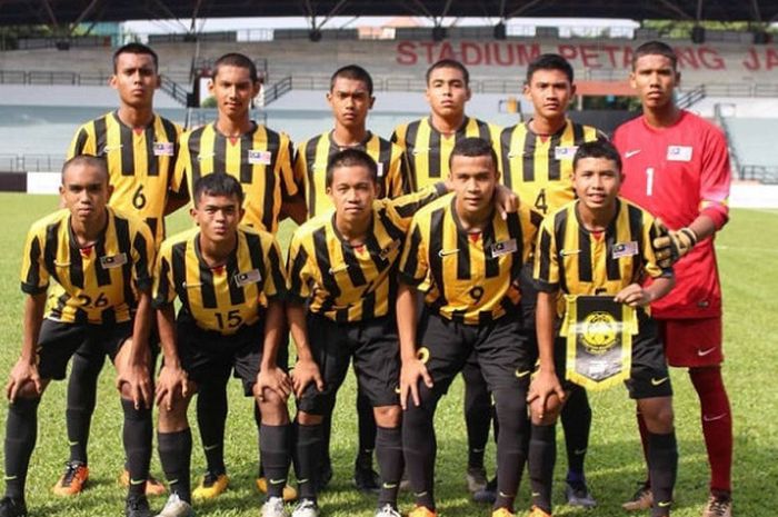 Skuat timnas U-16 Malaysia dalam uji coba melawan timnas U-16 Indonesia pada 23 Juli 2018.