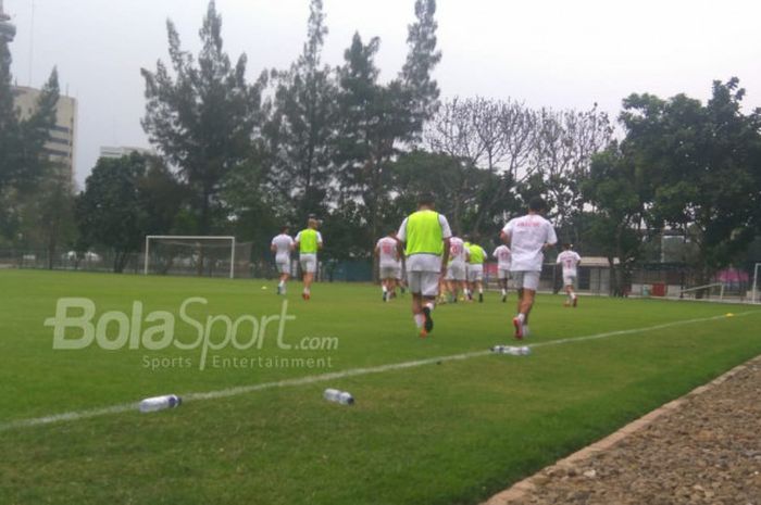 Suasana latihan timnas U-23 Palestina di Lapangan ABC, Senayan, Jakarta, Kamis (9/8/2018).