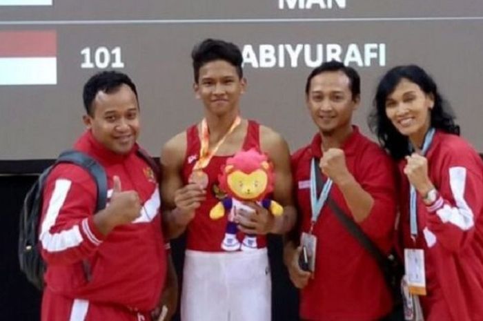 Pesenam masa depan Riau Abiyurafi yang tampil pada ASEAN School Games 2017 di Singapura, Senin (17/7/2017) berhasil meraih perunggu di nomor palang tunggal. 