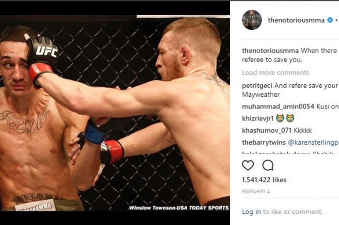 Conor McGregor mengolok Max Holloway pada pertarungan UFC Fight Night 26, 18 Agustus  2013 silam yang bertempat di Boston, Amerika. 