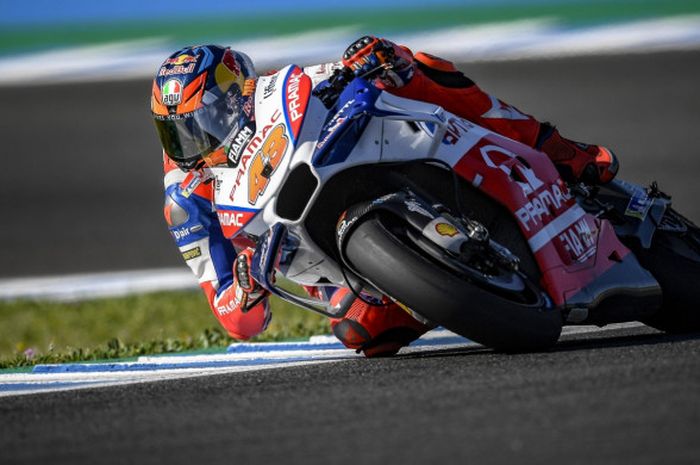 Jack Miller (Pramac Racing) melaju kencang dengan tunggangannya saat melakoni sesi kualifikasi MotoGP Spanyol pada Sabtu (5/5/2018)