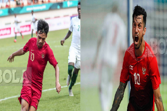 Pemain timnas U-19 Indonesia, Witan Sulaeman (kiri) dan pemain timnas U-23 Indonesia, Stefano Lilipally (kanan).