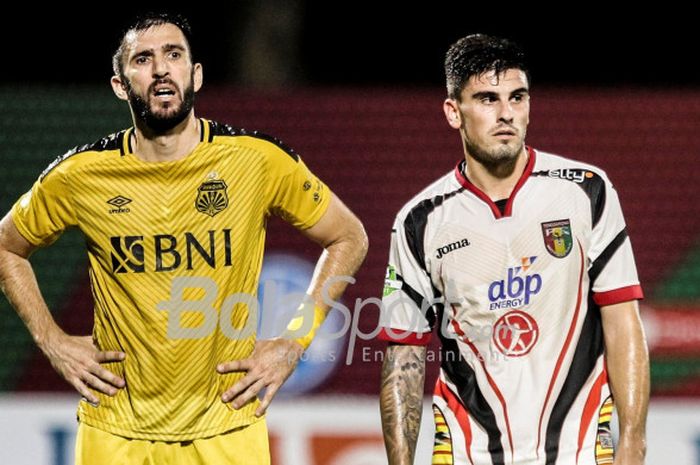  Vladimir Vujovic dan Fernando Rodriguez saat Bhayangkara FC Vs Mitra Kukar di Stadion PTIK, Jakarta, Kamis (17/5/18) malam WIB. 