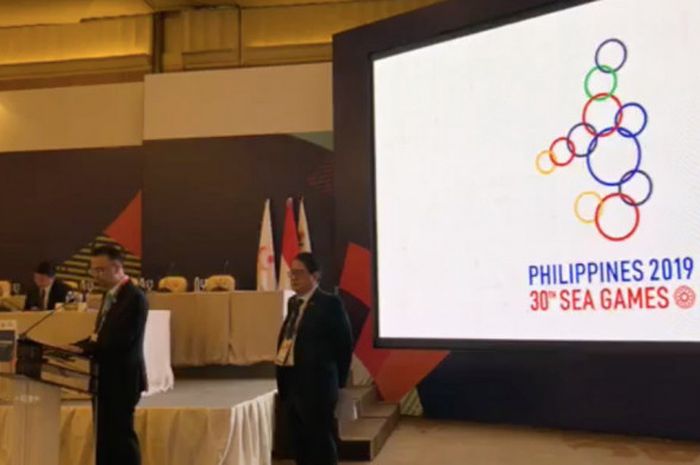 Presentasi logo SEA Games 2019 yang akan digelar di Filipina tahun 2019 nanti, Senin (20/8/2018).