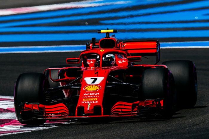 Kimi Raikkonen (Ferrari) saat tampil pada sesi hari pertama F1 GP Prancis 2018 yang berlangsung Jumat (22/6/2018).