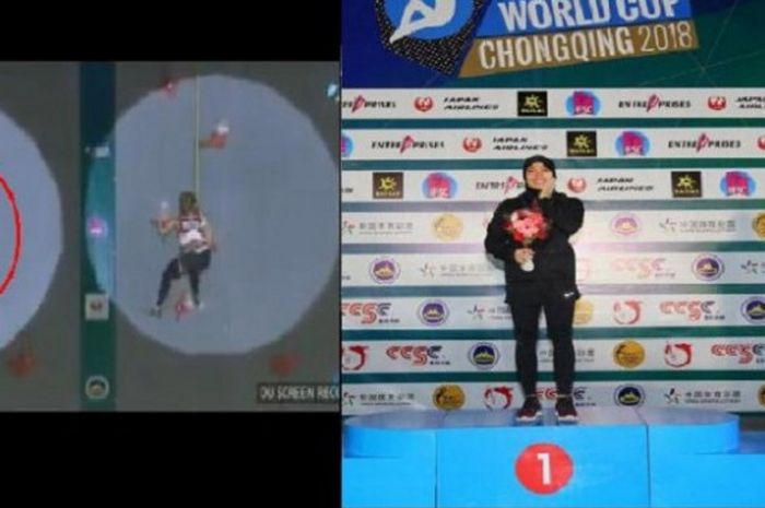 Aries Susanti menjadi yangtercepat di kejuaraan dunia panjat tebing di China. 