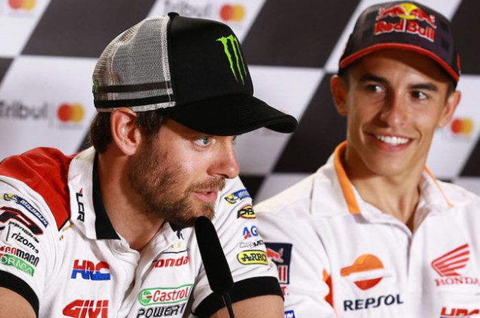 Cal Crutchlow dan Marc Marquez saat jumpa pers jelang MotoGP San Marino 2017, Kamis (7/9/2017).