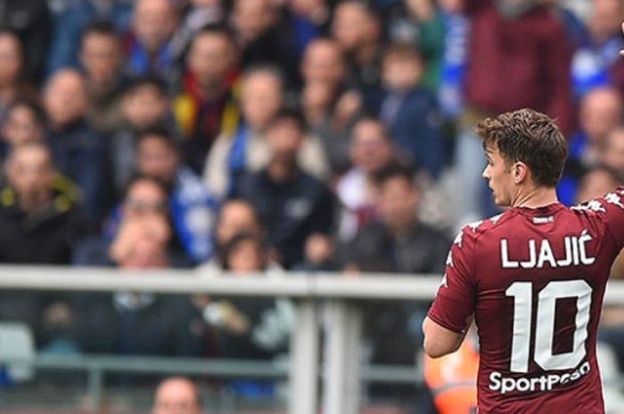 Pemain Torino, Adam jacic, dalam lagaLiga Itlaia  kontra Inter Milan di Stadio Olimpico Grande Torino, Minggu (8/4/2018)