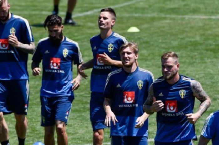 Timnas Swedia latihan di Stadion Spartak jelang laga versus Korea Selatan, 14 Juni 2018. 