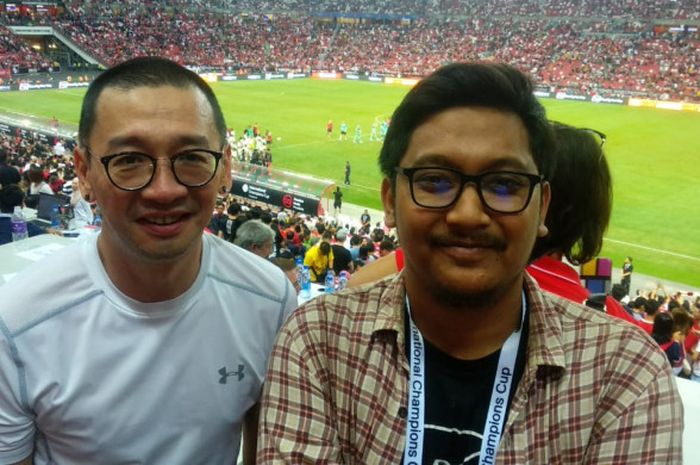 BolaSport.com saat bertemu dengan Justin Lhaksana di National Stadium, Singapura, Sabtu (28/9/2018).