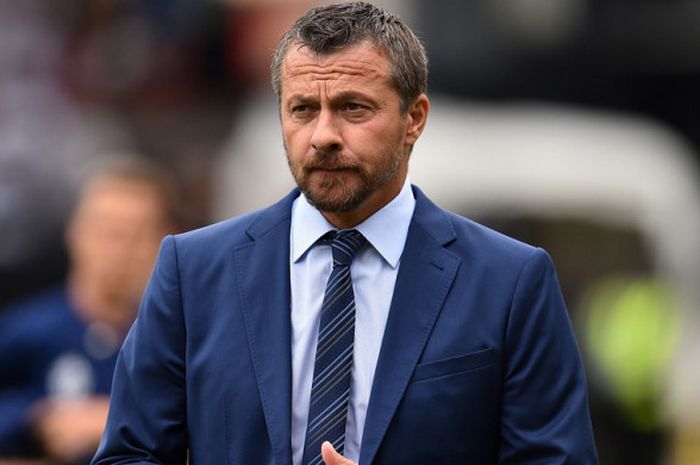 Ekspresi manajer Fulham, Slavisa Jokanovic, dalam pertandingan Liga Inggris 2018-2019 menghadapi Crystal Palace di Stadion Craven Cottage, London, Inggris, pada Sabtu (11/8/2018).