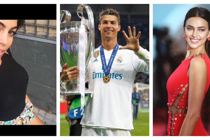 Cristiano Ronaldo di antara Georgina Rodriguez (kiri) dan Irina Shayk