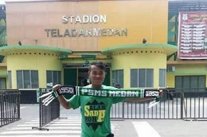 Arigustus Pasaribu, anggota SMeCK Hooligan Sidikalang yang meninggal akibat kecelakaan saat hendak mendukung PSMS Medan kontra Sriwijaya FC di Stadion Teladan, Medan, Jumat (18/5/2018).