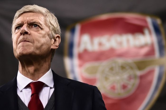 Ekspresi Manajer Arsenal, Arsene Wenger, dalam laga leg pertama babak 16 besar Liga Europa kontra AC Milan di Stadion San Siro, Milan, Italia, pada 8 Maret 2018.