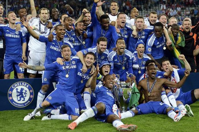 Suasana saat Chelsea berhasil menangi Liga Champions musim 2011-2012 setelah mengalahkan Bayern Muenchen pada 19 Mei 2012 di Stadion Allianz Arena.