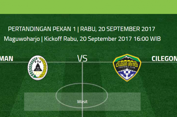 laga PSS Sleman Vs Cilegon United di stadion Maguwoharjo Internasional stadium (MIS) pada Rabu (20/9/2017)