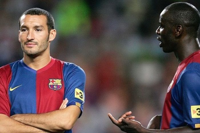 Gianluca Zambrotta dan Lilian Thuram (kanan) kala berseragam FC Barcelona.