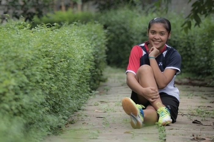  Pemain tunggal putri Indonesia, Gregoria Mariska, berpose di pelatnas bulu tangkis, Cipayung, Jakarta, Rabu (13/4/2016). 