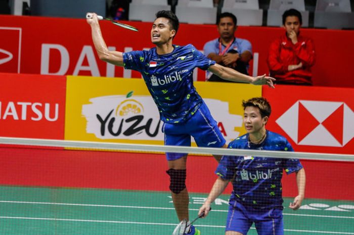 Pasangan ganda campuran Indonesia, Tontowi Ahmad/Liliyana Natsir, tampil pada laga babak pertama Indonesia Masters 2018, di Istora Senayan, Selasa (23/1/2018).