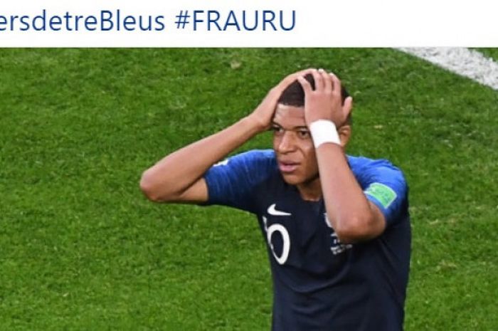 Ekspresi penyerang timnas Prancis, Kylian Mbappe, dalam laga persahabatan melawan timnas Uruguay di Stade de France, Paris, Selasa (20/11/2018).