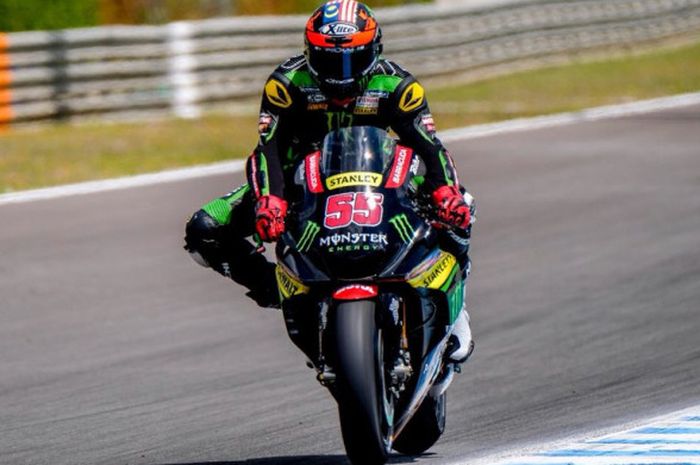 Aksi Hafizh Syahrin (Yamaha Tech3) saat mengikuti salah satu sesi latihan bebas MotoGP Spanyol 2018 yang dilangsungkan di Sirkuit Jerez pada Jumat (4/5/2018).