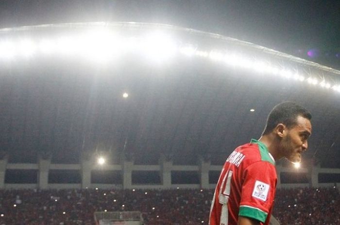 Winger timnas Indonesia, Rizky Pora, menjadi bintang pada laga pertama final Piala AFF 2016 kontra T