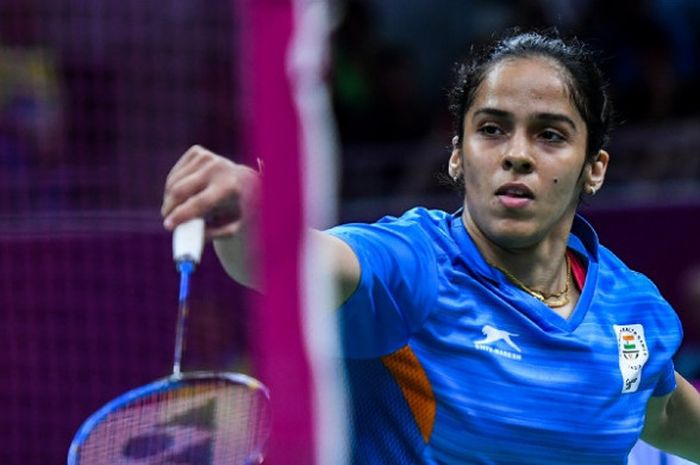 Pebulu tangkis tunggal putri India, Saina Nehwal, pada babak perempat final Commonwealth Games 2018 yang berlangsung di Carrara Sports and Leisure Centre, Gold Coast, Australia, Jumat (13/4/2018).