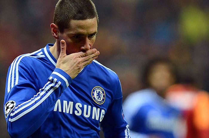  Striker Chelsea, Fernando Torres, melakukan selebrasi seusai mencetak gol ke gawang Galatasaray dalam babak 16 besar Liga Champions 2013-2014 di Stadion TT Arena, Istanbul, Turki, pada 26 Februari 2014. 