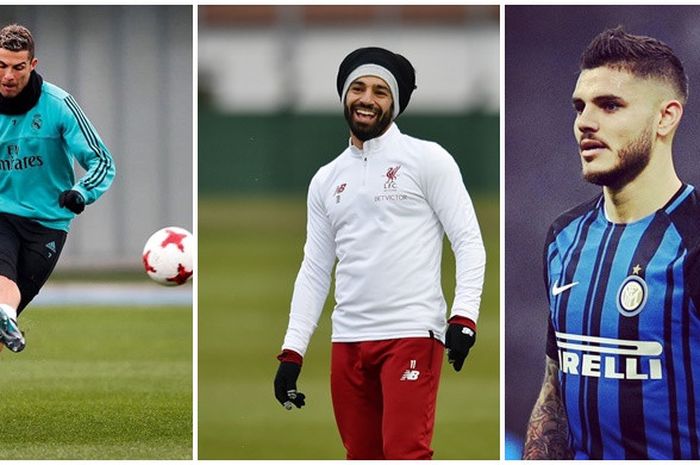 Mohamed Salah diantara Cristiano Ronaldo (kiri) dan mauro Icardi