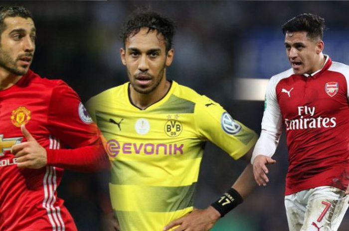 Ilustrasi Henrikh Mkhitaryan, Pierre-Emerick Aubameyang, dan Alexis Sanchez