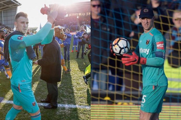 Joe Hart memakai topi dari fan West Ham United