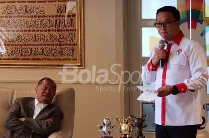 Menteri Pemuda dan Olahraga, Imam Nahrawi, berbicara dalam acara pemberian penghargaan di Kantor Kemenpora, Jakarta Pusat, Senin (23/7/2018). 