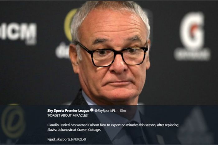 Pelatih anyar Fulham, Claudio Ranieri, saat diperkenalkan pada 14 November 2018. 