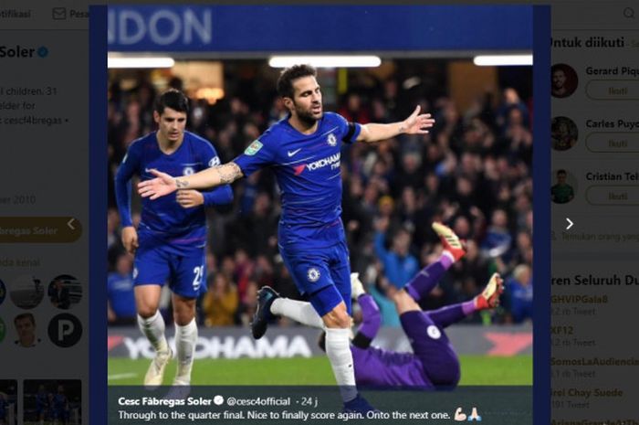 Pemain Chelsea, Cesc Fabregas, menjadi salah satu incaran AC Milan pada bursa transfer Januari 2019