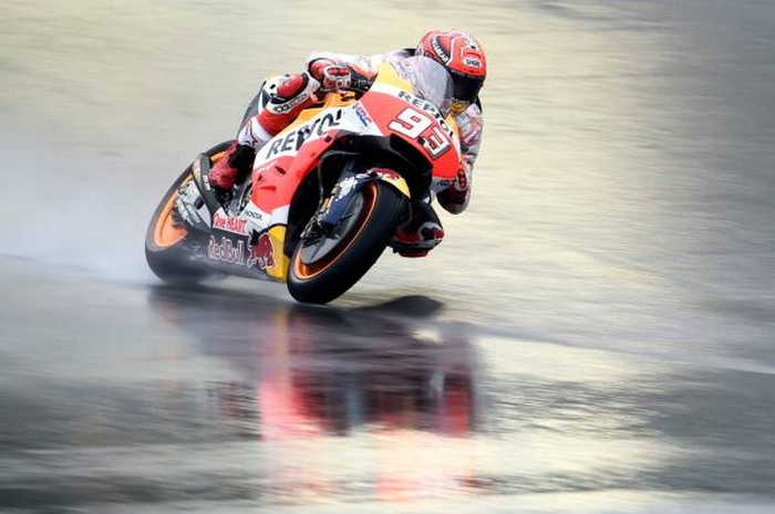 Marc Marquez di sesi latihan bebas 2 di Sirkuit Motegi, Jepang, Jumat (13/10/2017).