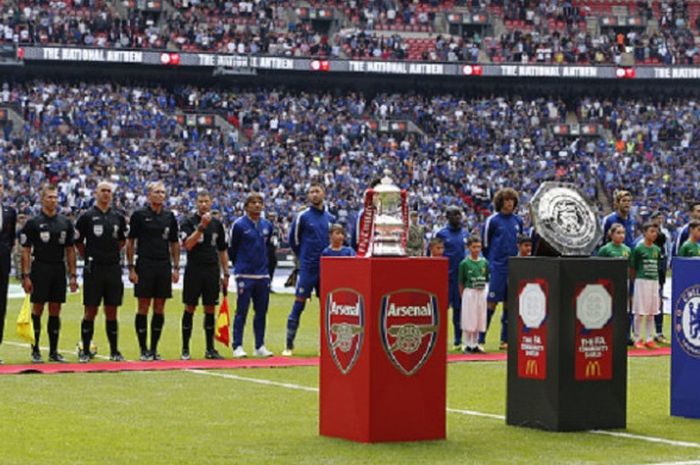 Para pemain Arsenal dan Chelsea siap melakoni laga Community Shield di Stadion Wembley, Minggu (6/8/2017). 