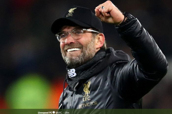 Pelatih Liverpool FC, Juergen Klopp, merayakan kemenangan timnya atas Napoli dalam laga Grup C Liga Champions di Stadion Anfield, Liverpool pada 11 Desember 2018.