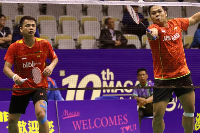 Pasangan ganda putra Indonesia, Markis Kido (kanan) dan Hendra Aprida Gunawan.