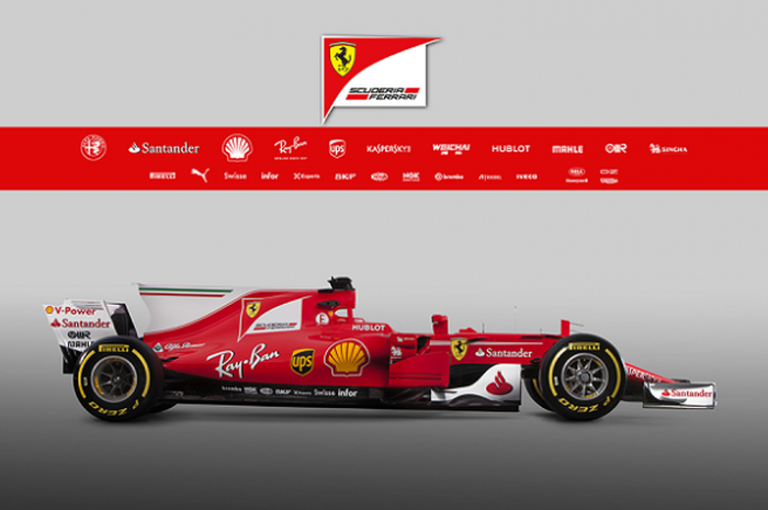 Mobil Ferrari SF70H yang dipakai Sebastian Vettel (Jerman) dan Kimi Raikkonen (Finlandia) pada Formula 1 2017