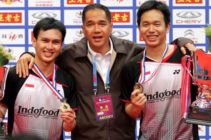 Hendra Setiawan/Mohammad Ahsan ketika memenangi Kejuaraan Dunia 2013 di sektor ganda putra.