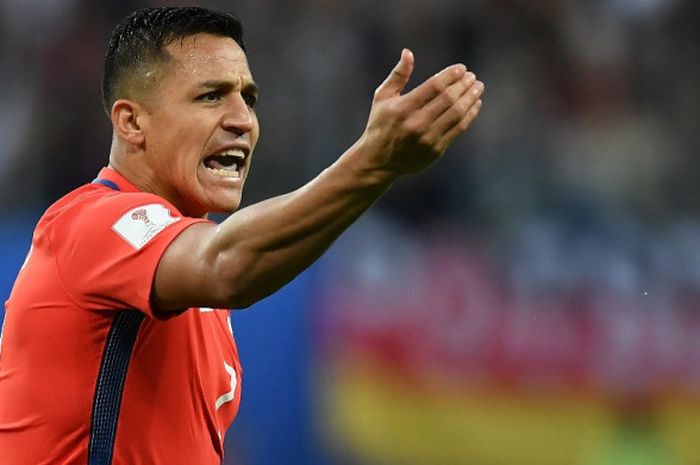 Ekspresi Alexis Sanchez di pertandingan pamungkas kualifikasi Piala Dunia 2018 melawan Brasil di Stadion Allianz Parque, Rabu (11/10/2017) waktu setempat.