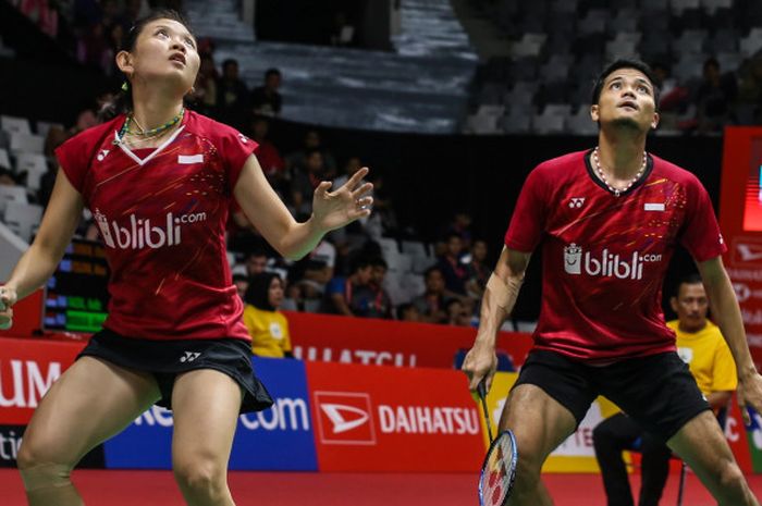 Pasangan ganda campuran Indonesia, Ricky Karanda Suwardi/Debby Susanto, tampil pada laga babak pertama Indonesia Masters 2018, di Istora Senayan, Selasa (23/1/2018).