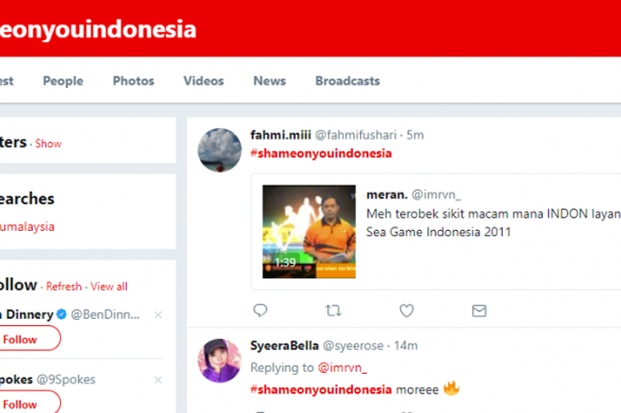 Malaysia ramaikan tagar #shameonyouindonesia di twitter.