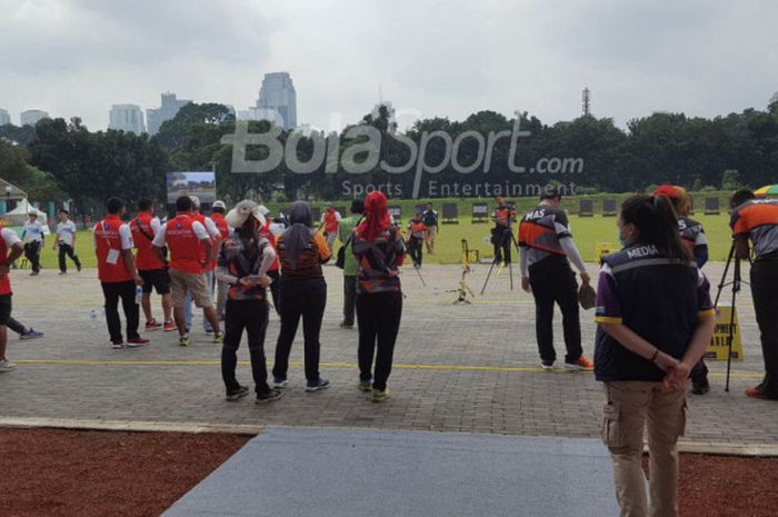 Cabang olahraga panahan sedang bertanding di test event Asian Games 2018, Senin (12/2/2018).