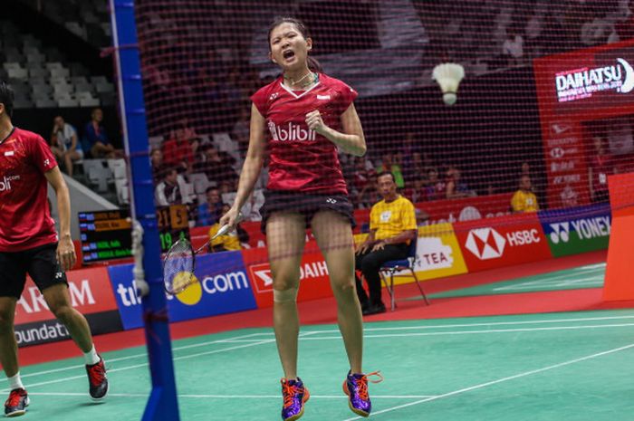 Pasangan ganda campuran Indonesia, Ricky Karanda Suwardi/Debby Susanto, tampil pada laga babak pertama Indonesia Masters 2018, di Istora Senayan, Selasa (23/1/2018).