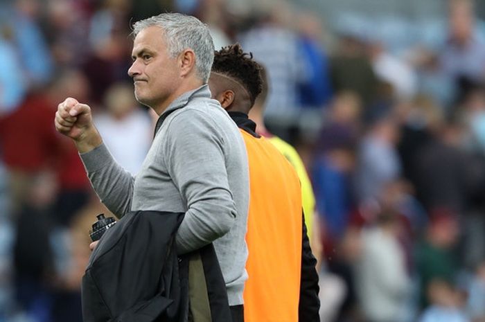 Ekspresi pelatih Manchester United, Jose Mourinho, seusai laga Liga Inggris kontra Burnley di Stadion Turf Moor, Burnley pada 2 September 2018.